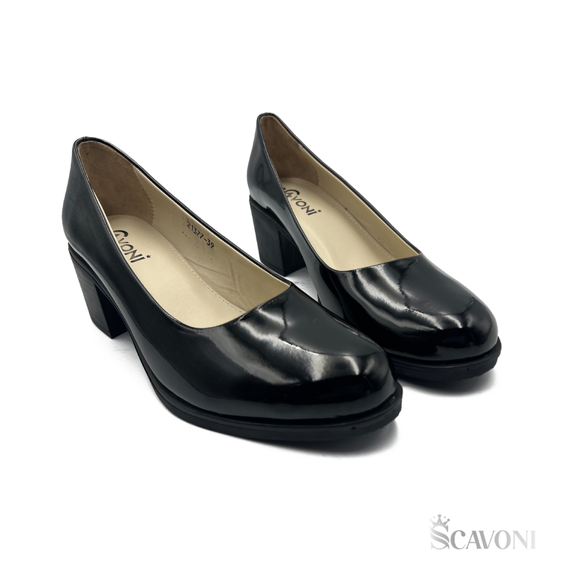 Escarpin demi talon en cuir démasquable noir réf 21377