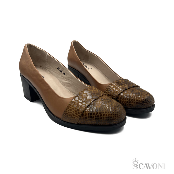 Escarpin demi talon en cuir camelle réf 20122