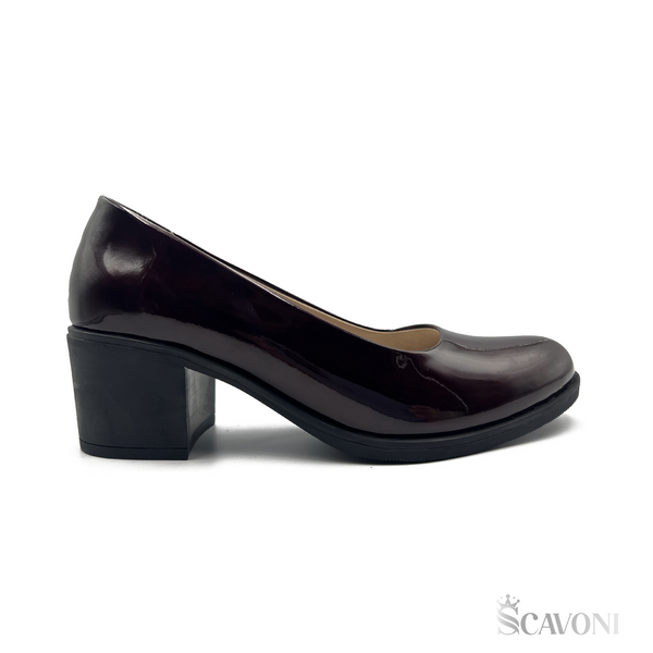 Escarpin demi talon en cuir démasquable bordeau réf 21377