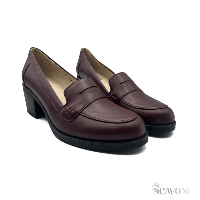 Escarpin demi talon en cuir bordeau réf 21378