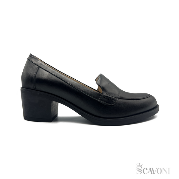 Escarpin demi talon en cuir noir réf 21378