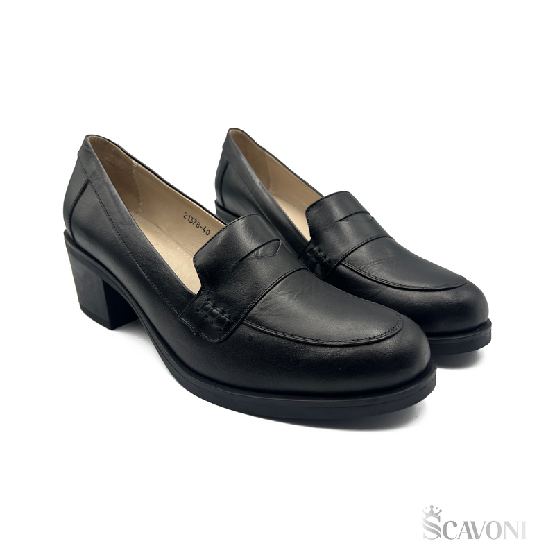 Escarpin demi talon en cuir noir réf 21378