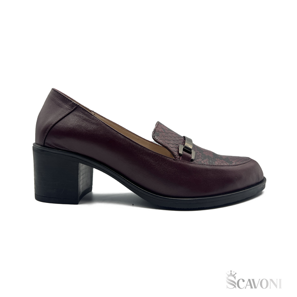 Escarpin demi talon en cuir bordeau réf 21357