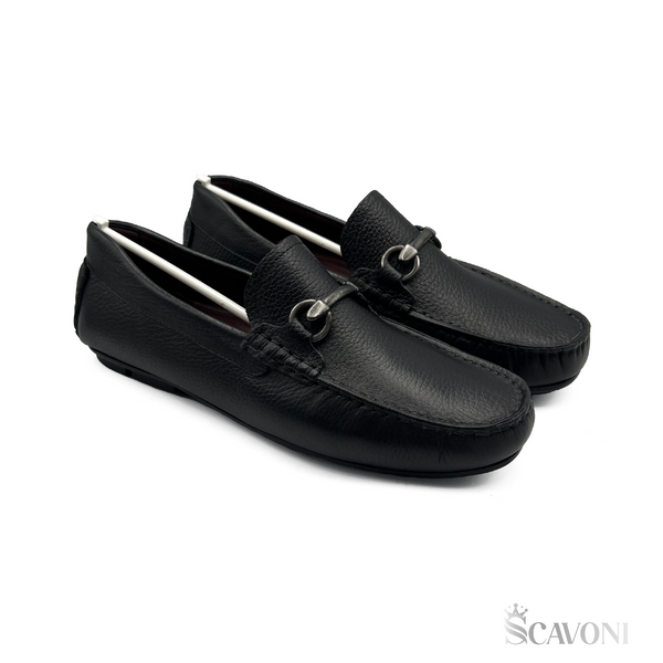 Mocassin en cuir noir réf 003