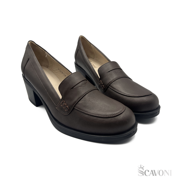 Escarpin demi talon en cuir marron réf 21378