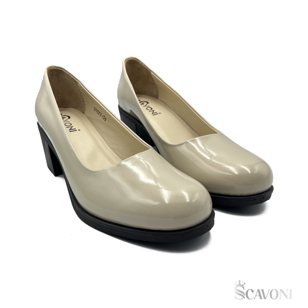 Escarpin demi talon en cuir démasquable beige réf 21377