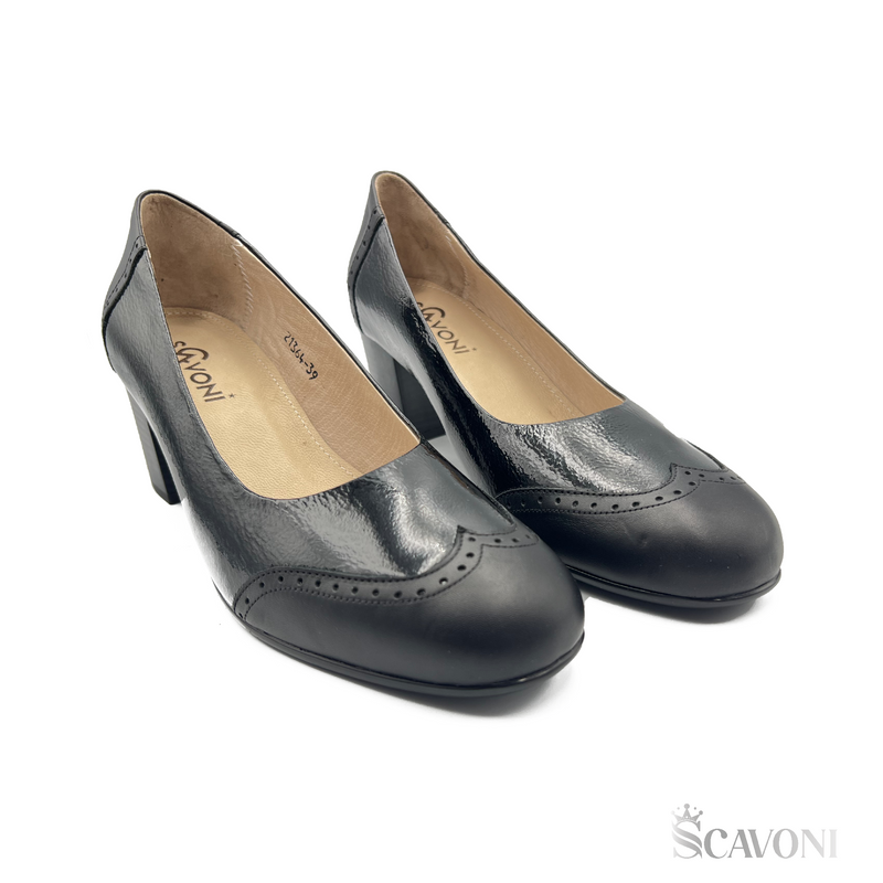 Escarpin demi talon en cuir noir réf 21364