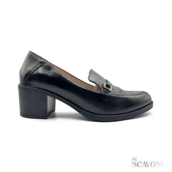 Escarpin demi talon en cuir noir réf 21357