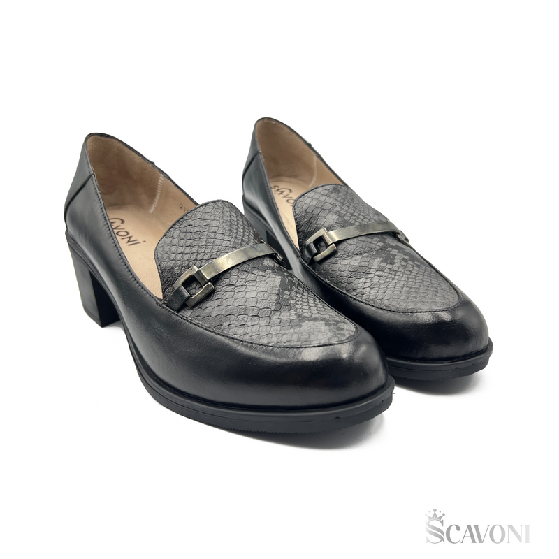 Escarpin demi talon en cuir noir réf 21357