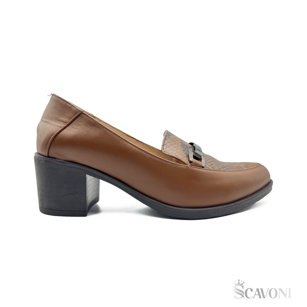 Escarpin demi talon en cuir marron réf 21357