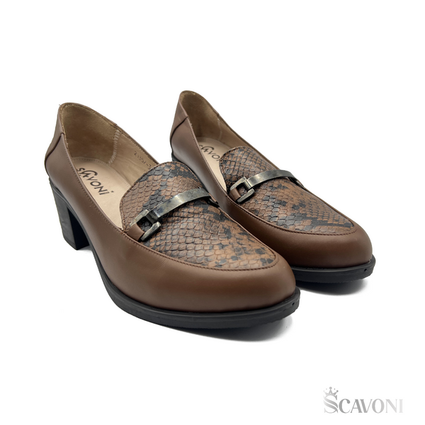 Escarpin demi talon en cuir marron réf 21357