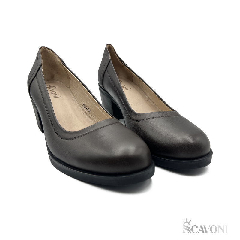 Escarpin demi talon en cuir marron réf 130