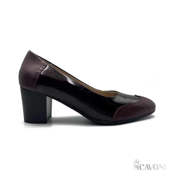 Escarpin demi talon en cuir bordeau réf 21364