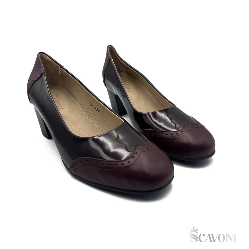 Escarpin demi talon en cuir bordeau réf 21364