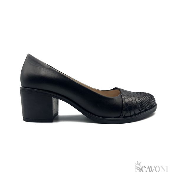 Escarpin demi talon en cuir noir réf 20122