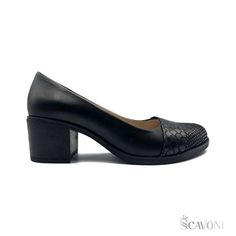 Escarpin demi talon en cuir noir r f 20122