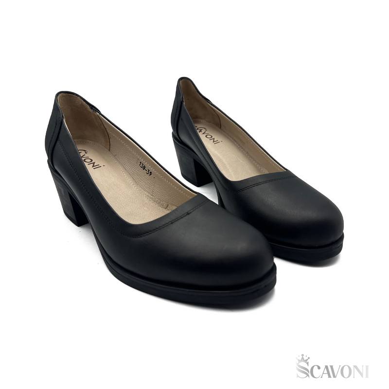 Escarpin demi talon en cuir noir réf 130