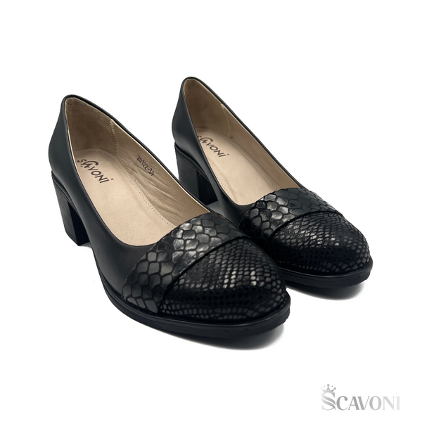 Escarpin demi talon en cuir noir réf 20122