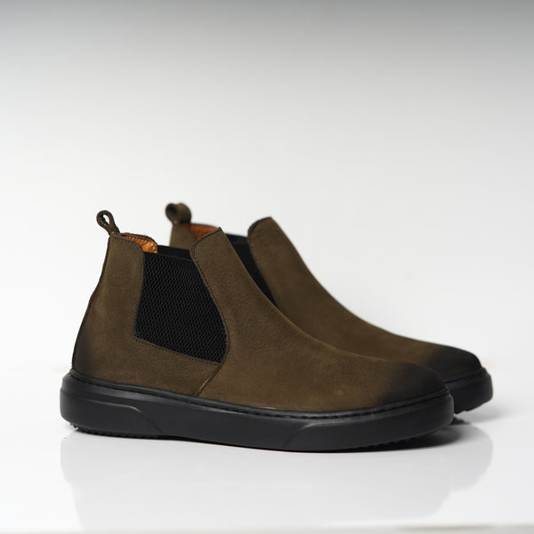 Réf 1115 Chelsea boots en nubuck vert